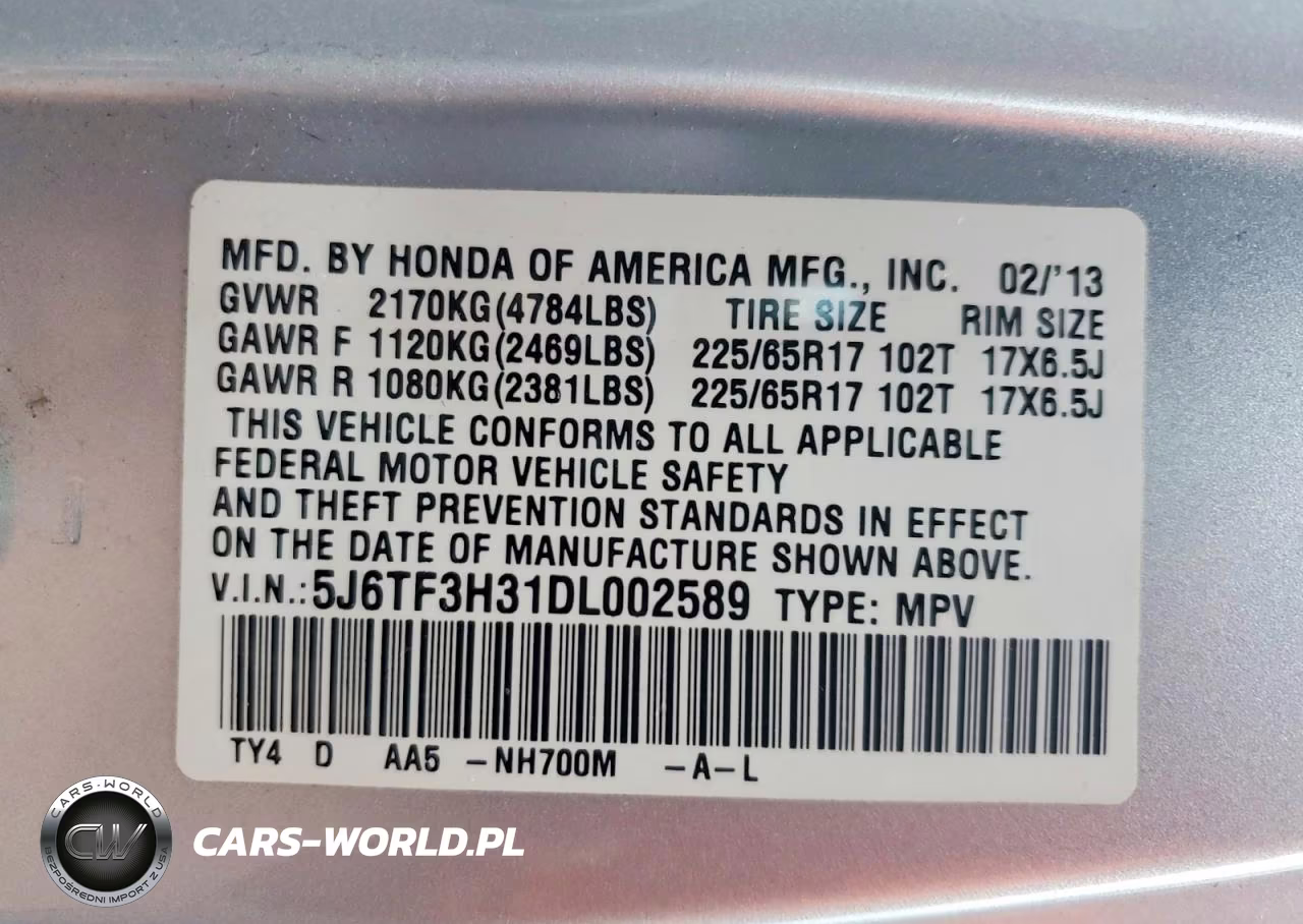2013 Honda Crosstour Ex VIN:5J6TF3H31DL002589 - 12