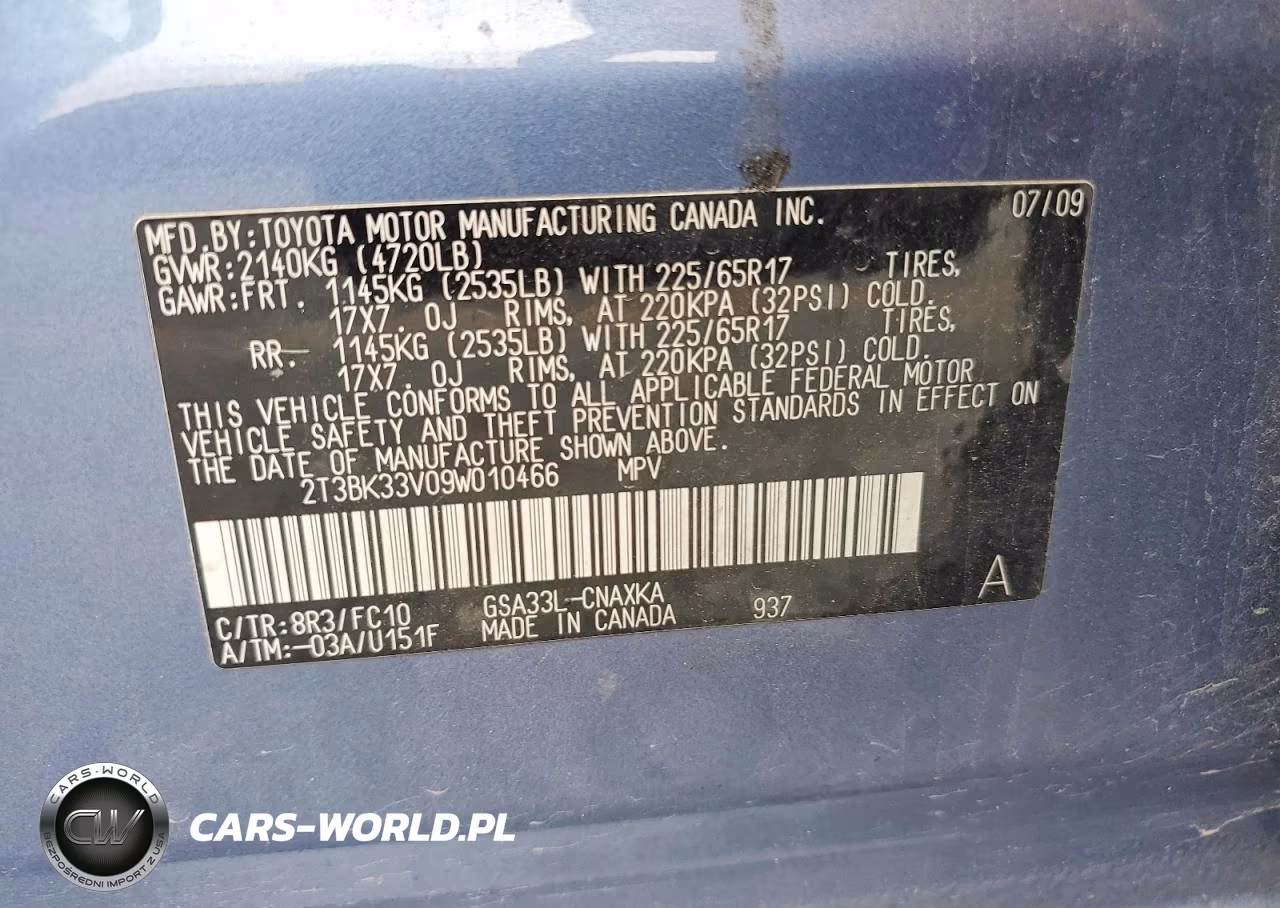 2009 Toyota Rav4 Base VIN:2T3BK33V09W010466 - 14