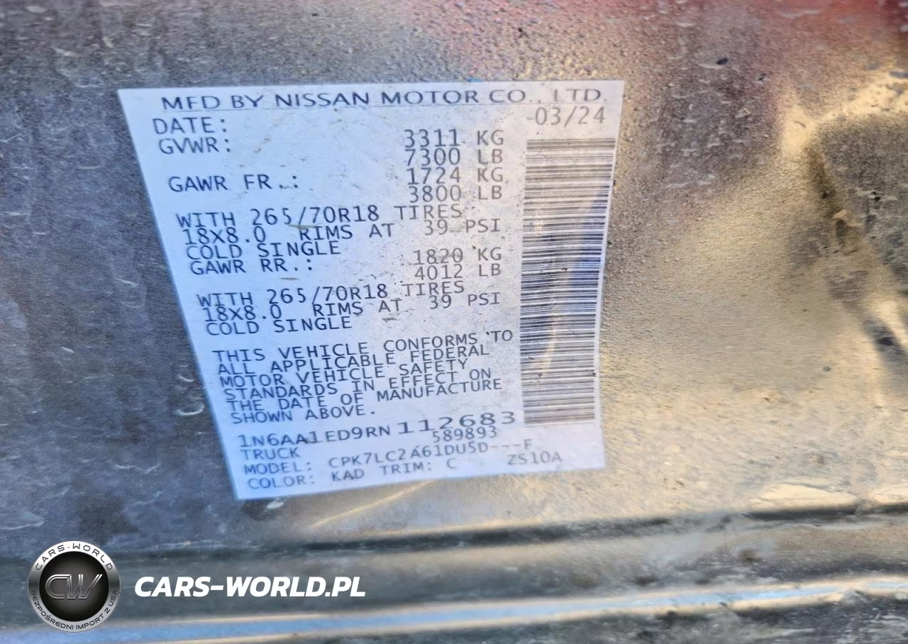 2024 Nissan Titan Sv VIN:1N6AA1ED9RN112683 - 12