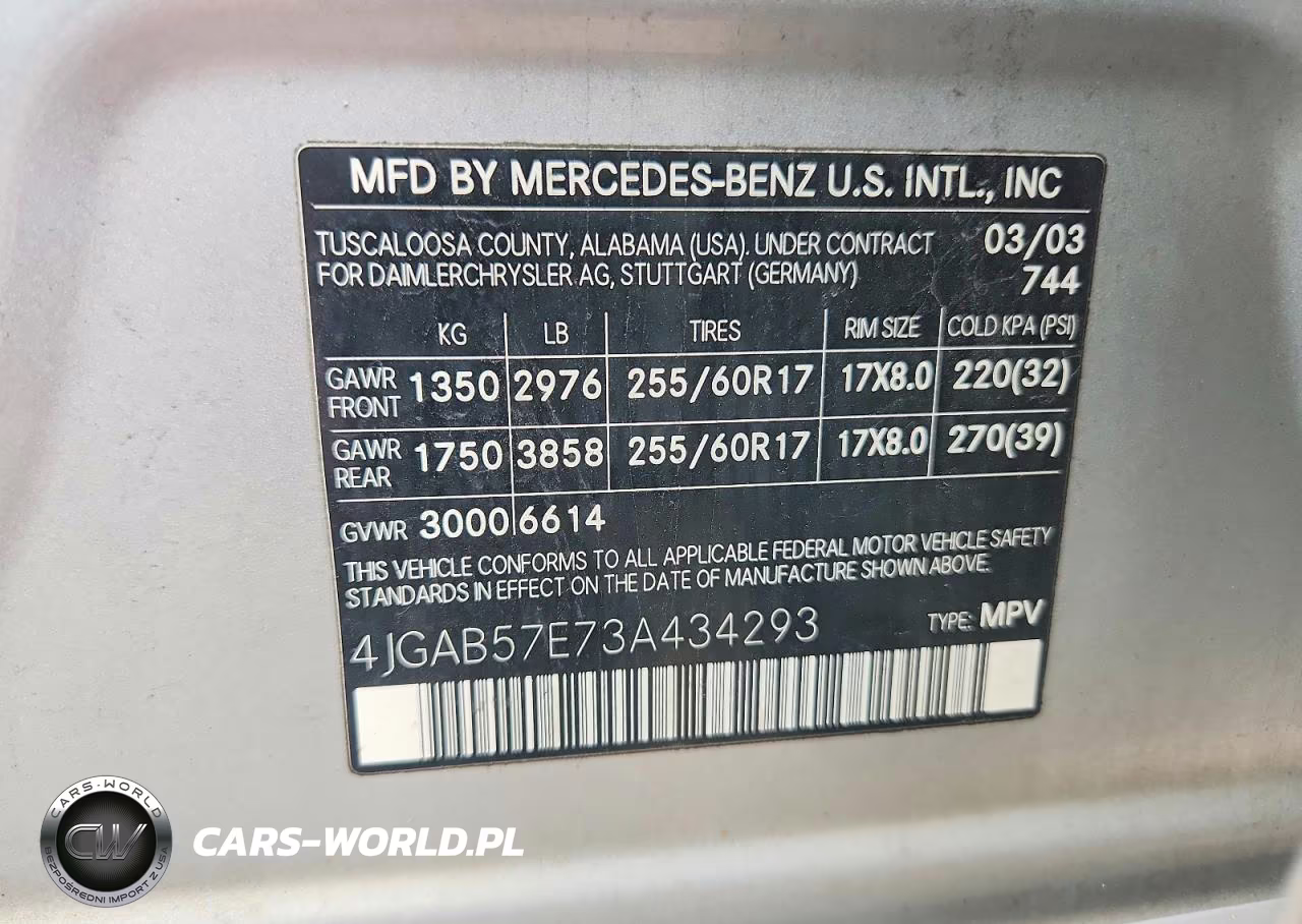 2003 Mercedes-Benz Ml 350 VIN:4JGAB57E73A434293 - 12