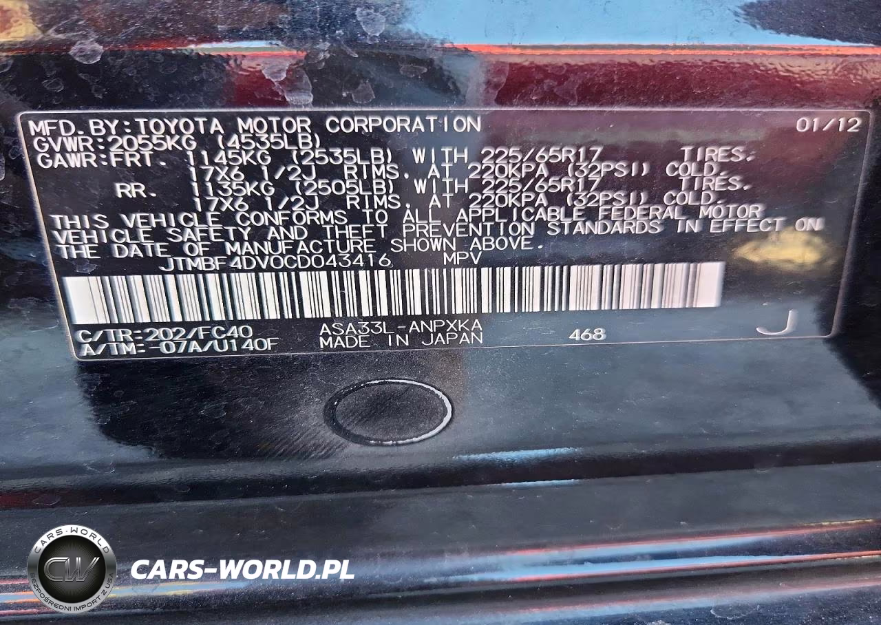 2012 Toyota Rav4 Base VIN:JTMBF4DV0CD043416 - 13