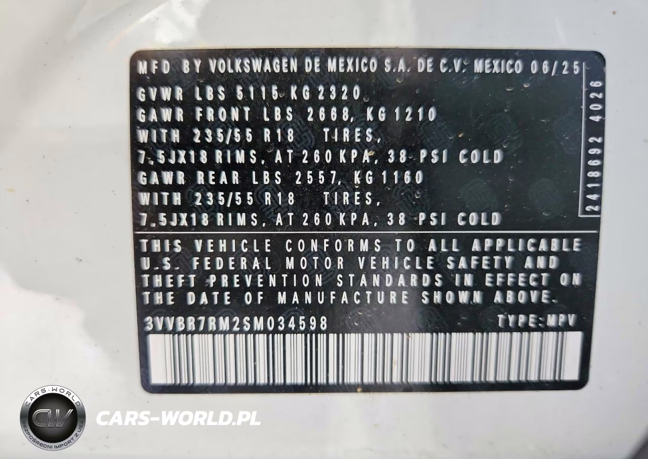 2025 Volkswagen Tiguan S VIN:3VVBR7RM2SM034598 - 13