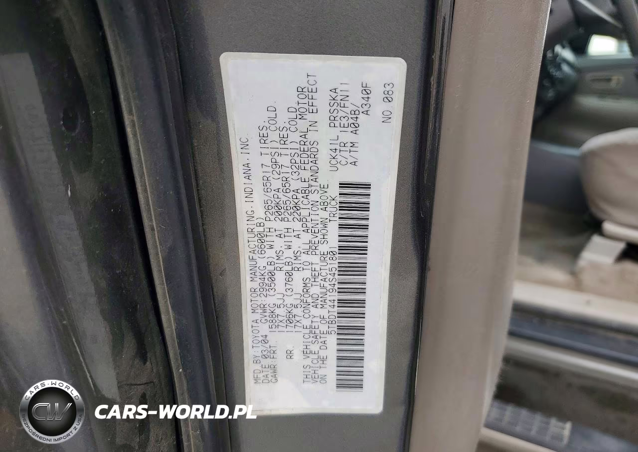 2004 Toyota Tundra Sr5 VIN:5TBDT44194S451801 - 12