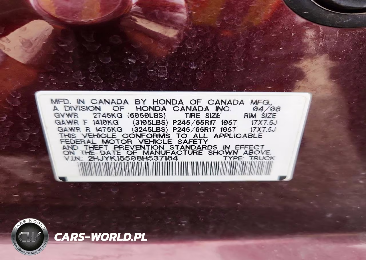 2008 Honda Ridgeline Rtl VIN:2HJYK16508H537184 - 12