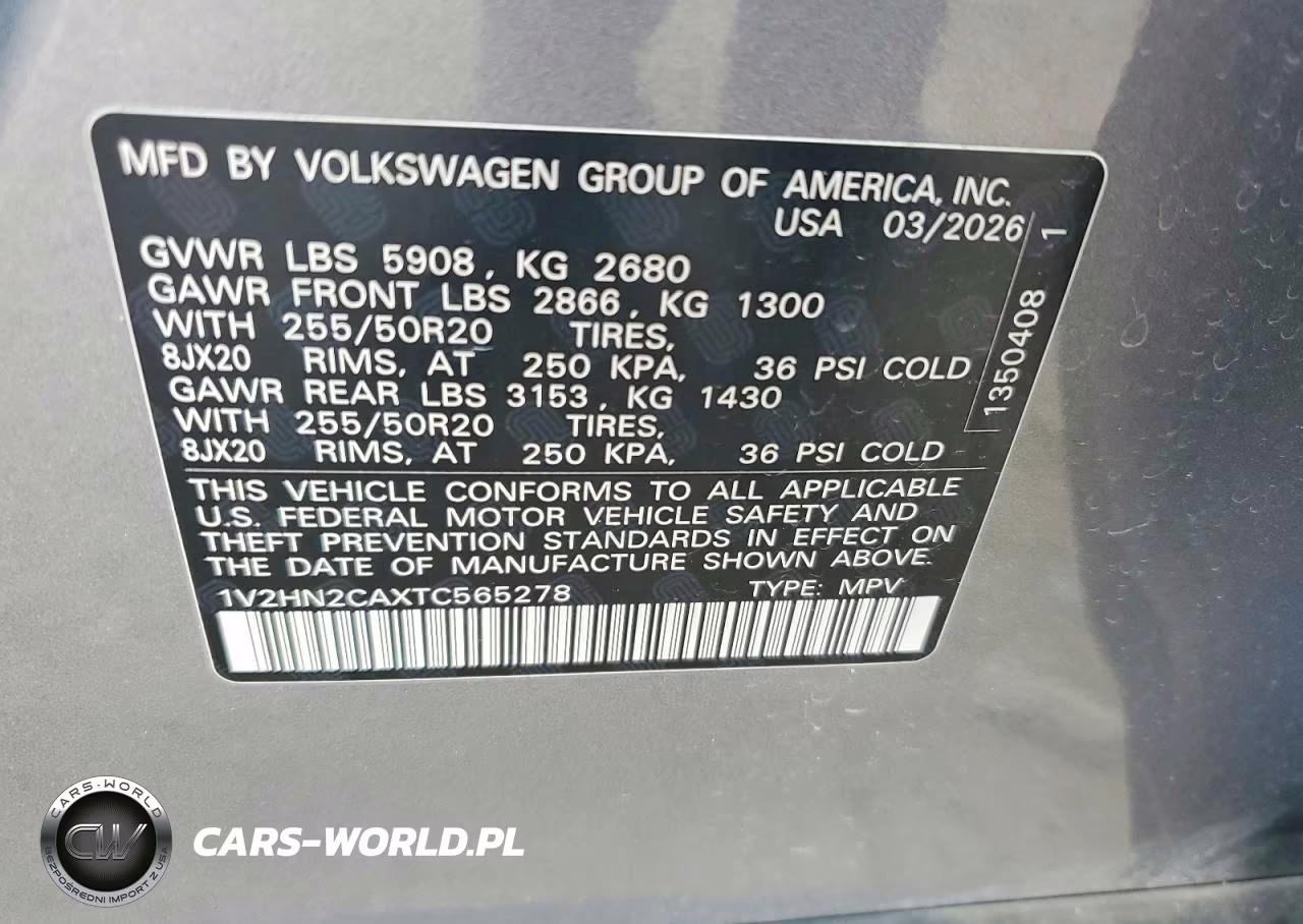 2026 Volkswagen Atlas Se W-Tech Pkg VIN:1V2HN2CAXTC565278 - 13
