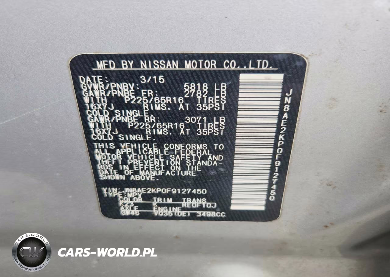 2015 Nissan Quest 3.5 Sv VIN:JN8AE2KP0F9127450 - 13