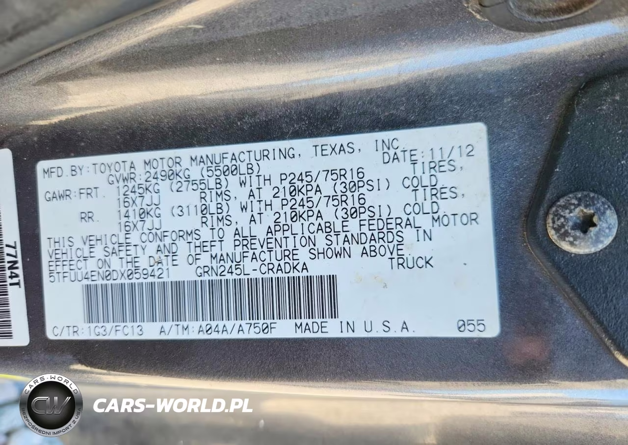 2013 Toyota Tacoma V6 VIN:5TFUU4EN0DX059421 - 12