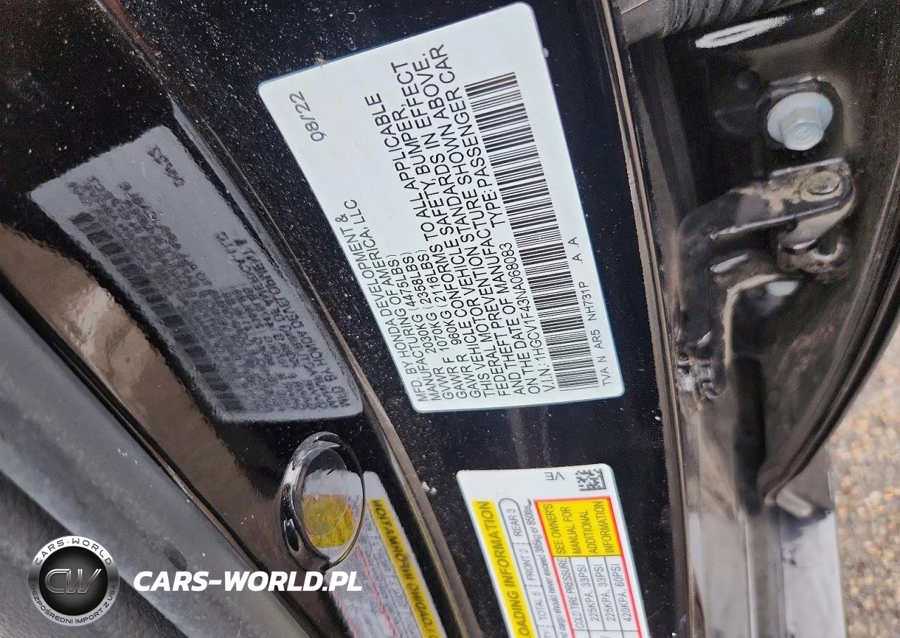 2022 Honda Accord Sport Se VIN:1HGCV1F43NA068083 - 12