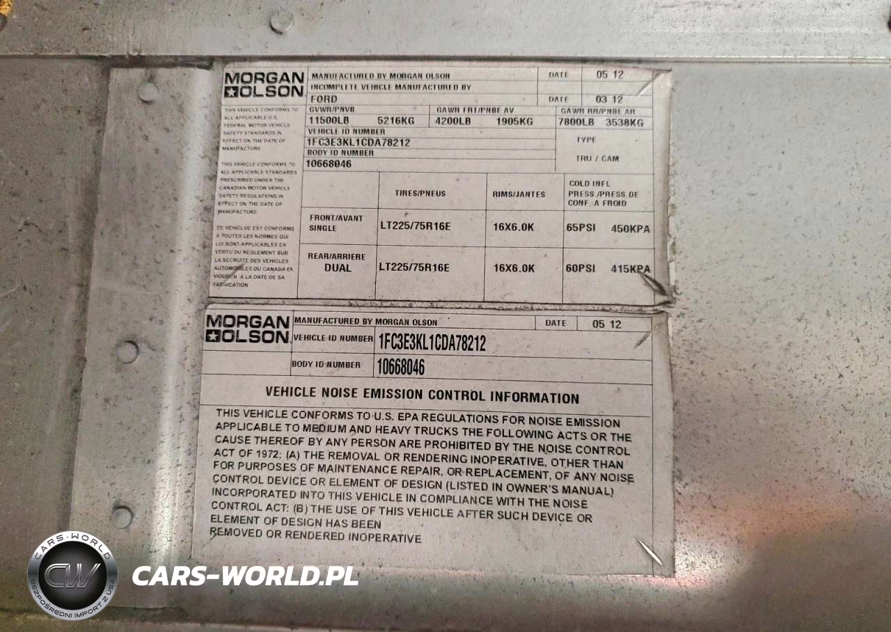2012 Ford Econoline E350 Super Duty Stripped Chass VIN:1FC3E3KL1CDA78212 - 14