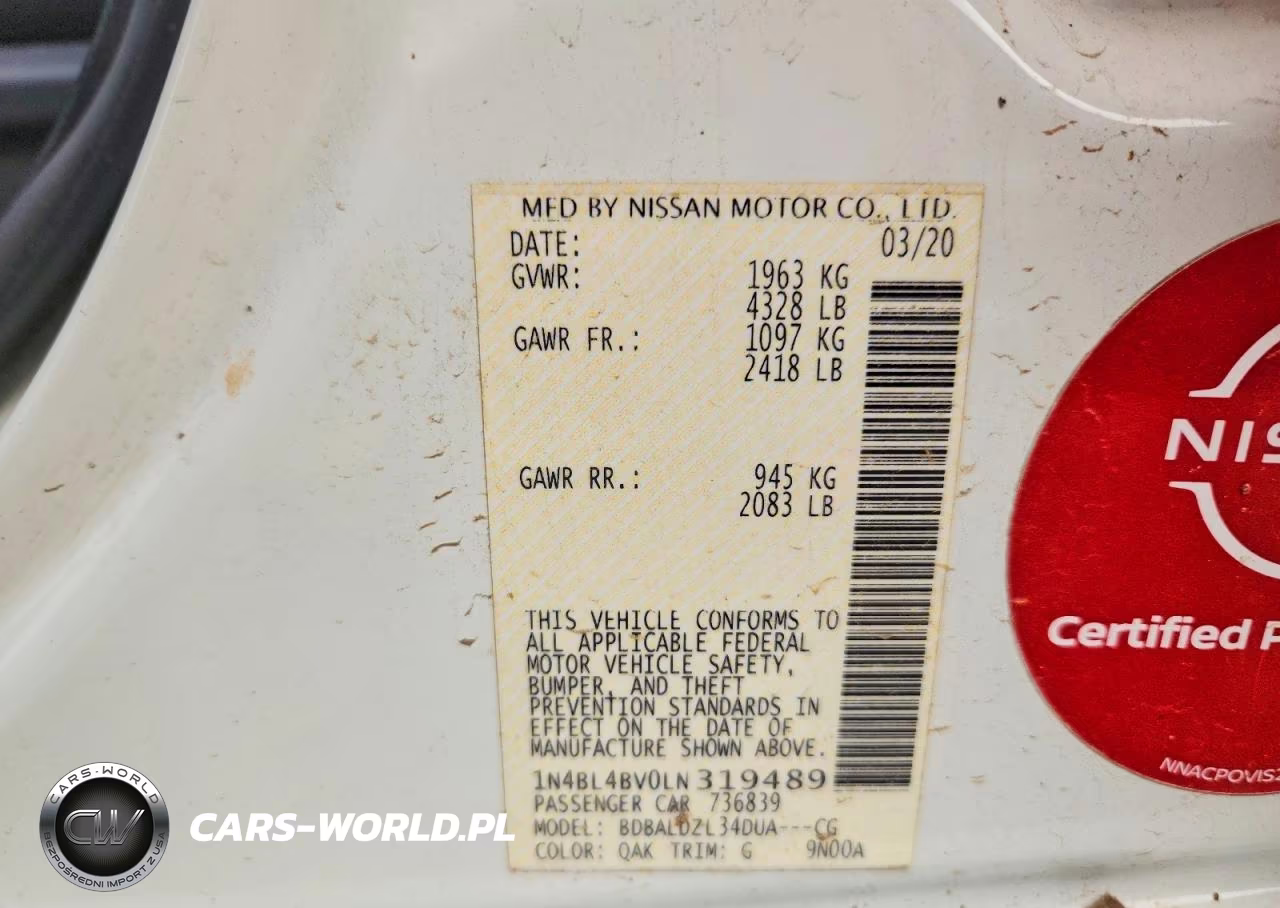 2020 Nissan Altima S VIN:1N4BL4BV0LN319489 - 13