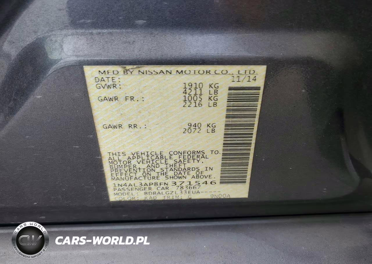 2015 Nissan Altima 2.5 S VIN:1N4AL3AP8FN371546 - 12