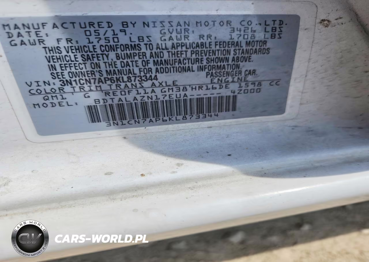 2019 Nissan Versa S Plus VIN:3N1CN7AP6KL873344 - 13