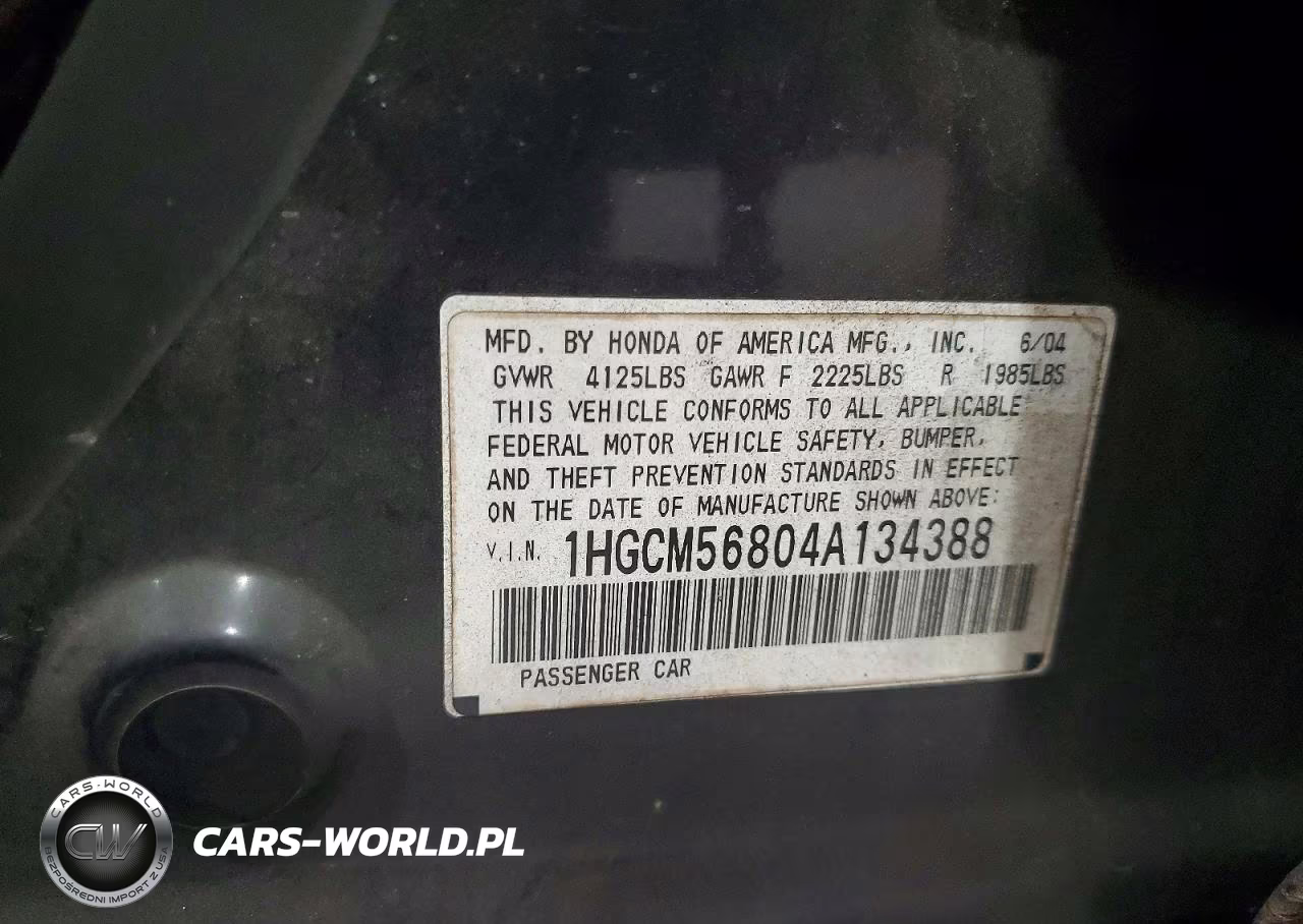 2004 Honda Accord Ex VIN:1HGCM56804A134388 - 12