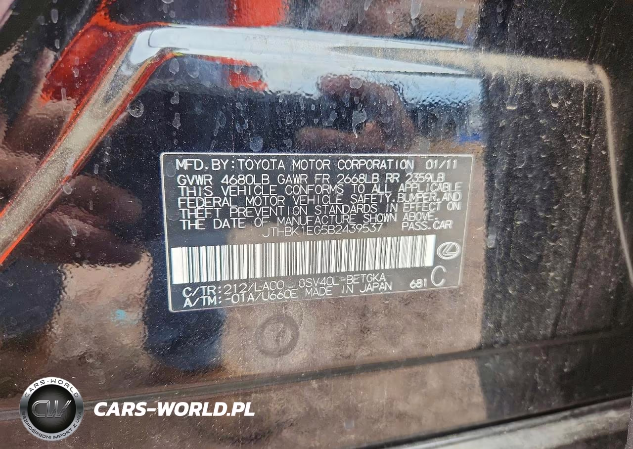 2011 Lexus Es 350 VIN:JTHBK1EG5B2439537 - 12