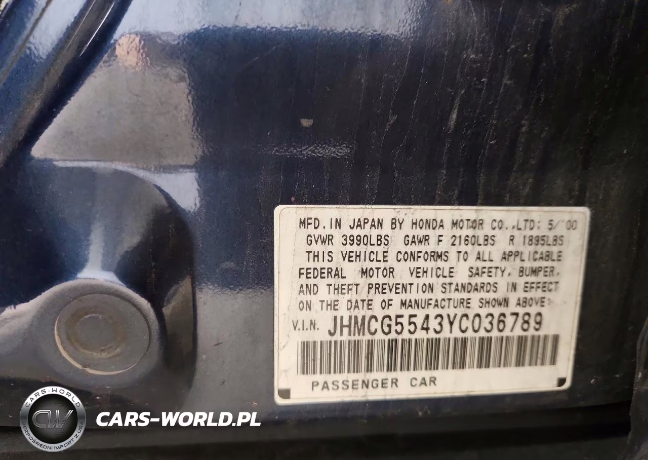 2000 Honda Accord Lx VIN:JHMCG5543YC036789 - 12