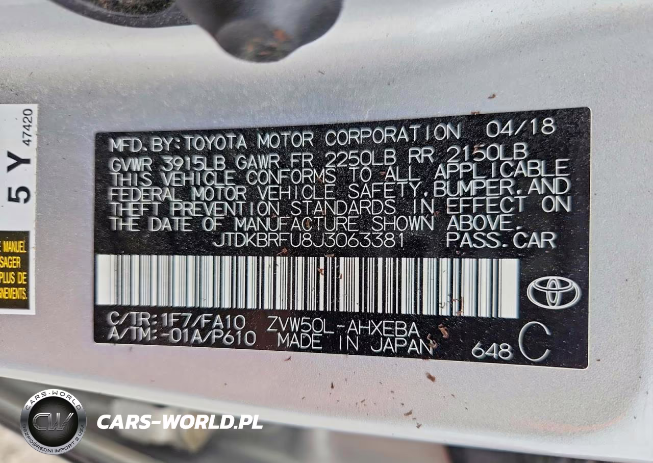 2018 Toyota Prius Two VIN:JTDKBRFU8J3063381 - 12