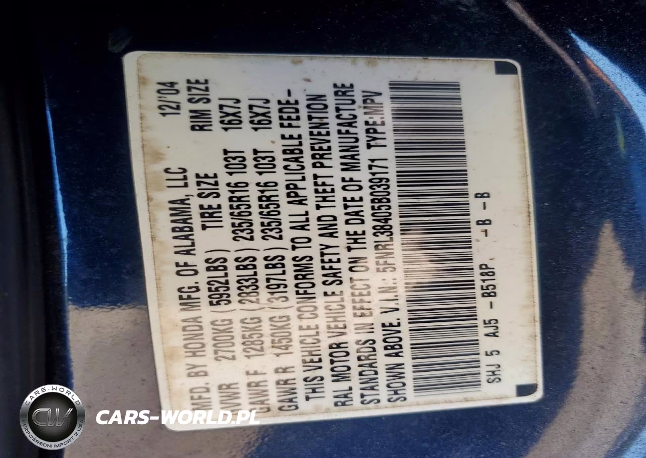 2005 Honda Odyssey Ex VIN:5FNRL38405B039171 - 13