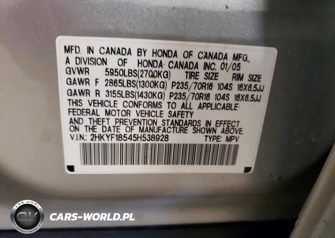 2005 Honda Pilot Exl VIN:2HKYF18545H538928 - 14