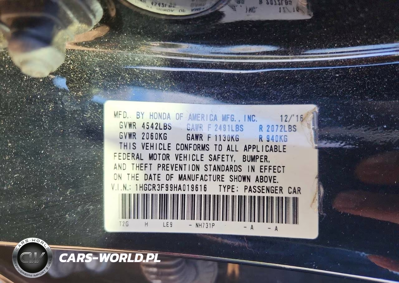 2017 Honda Accord Touring VIN:1HGCR3F99HA019616 - 12