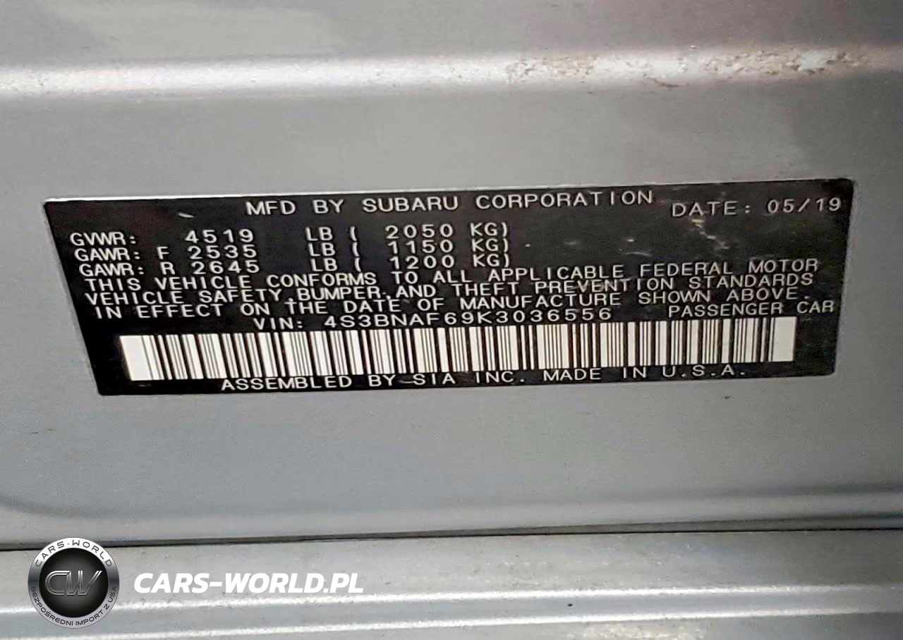 2019 Subaru Legacy 2.5I Premium VIN:4S3BNAF69K3036556 - 12