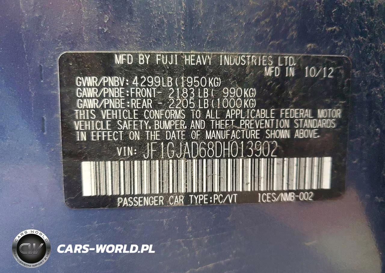 2013 Subaru Impreza Premium VIN:JF1GJAD68DH013902 - 12