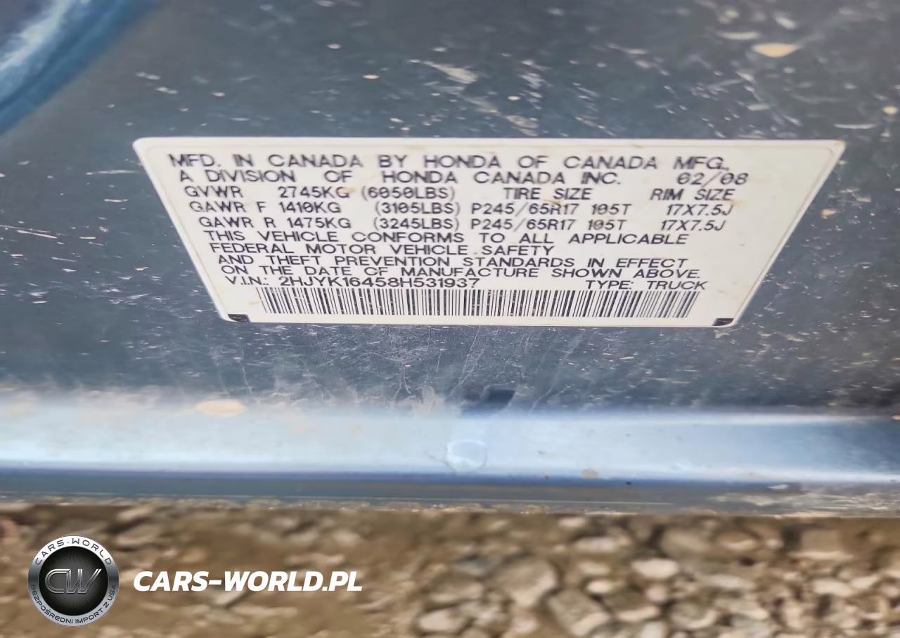 2008 Honda Ridgeline Rts VIN:2HJYK16458H531937 - 12