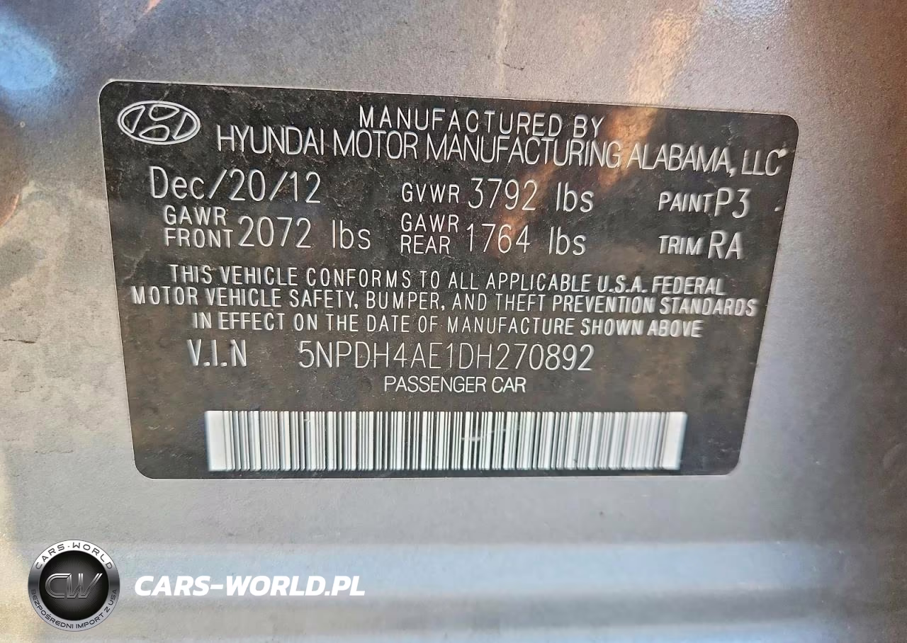 2013 Hyundai Elantra Gls VIN:5NPDH4AE1DH270892 - 12
