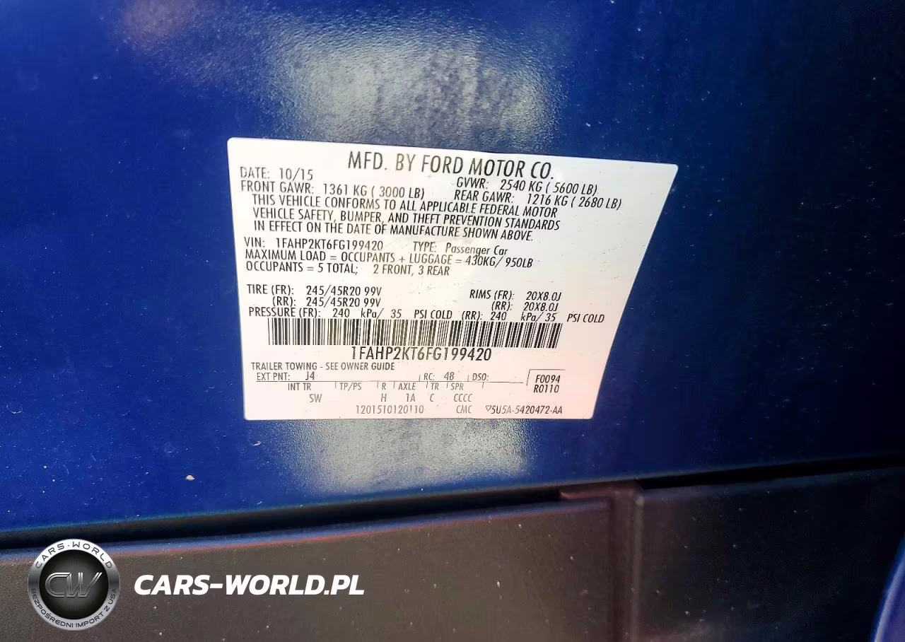 2015 Ford Taurus Sho VIN:1FAHP2KT6FG199420 - 12