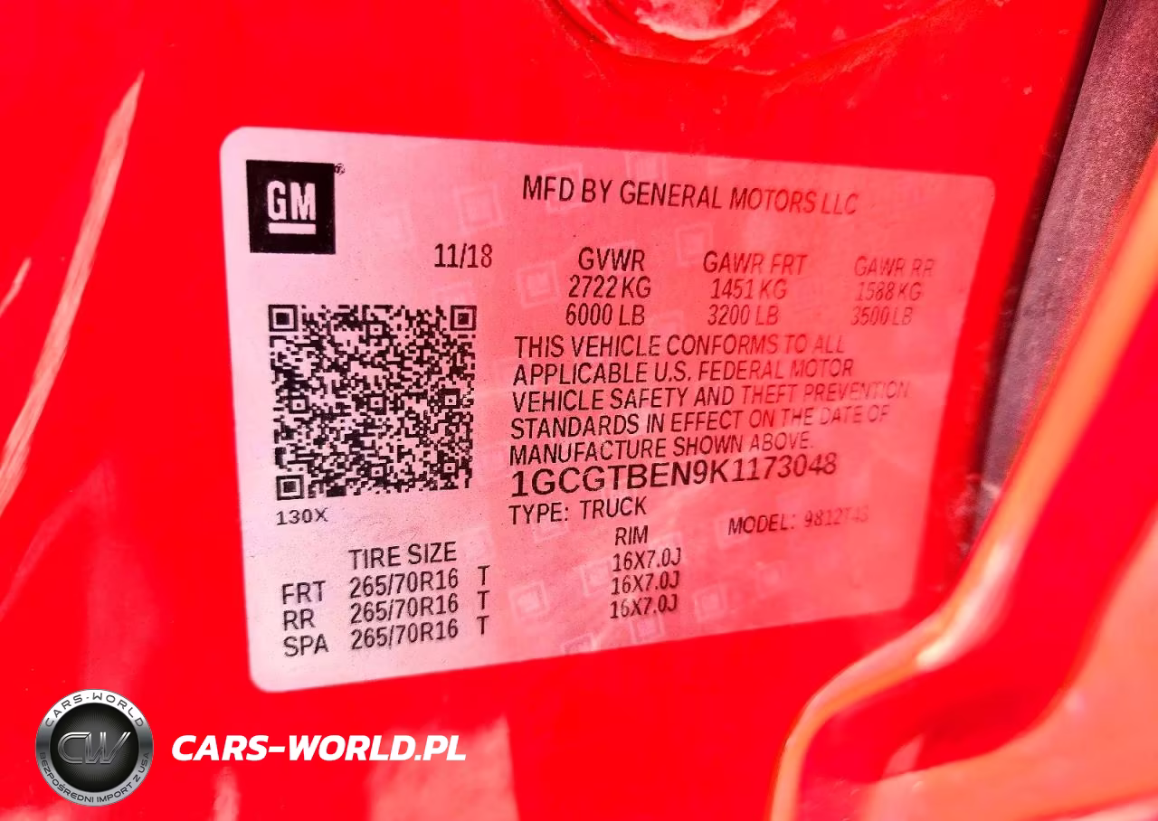 2019 Chevrolet Colorado VIN:1GCGTBEN9K1173048 - 12