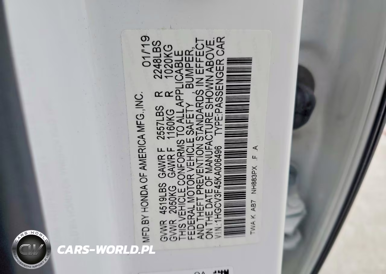 2019 Honda Accord Hybrid Ex VIN:1HGCV3F45KA006496 - 12