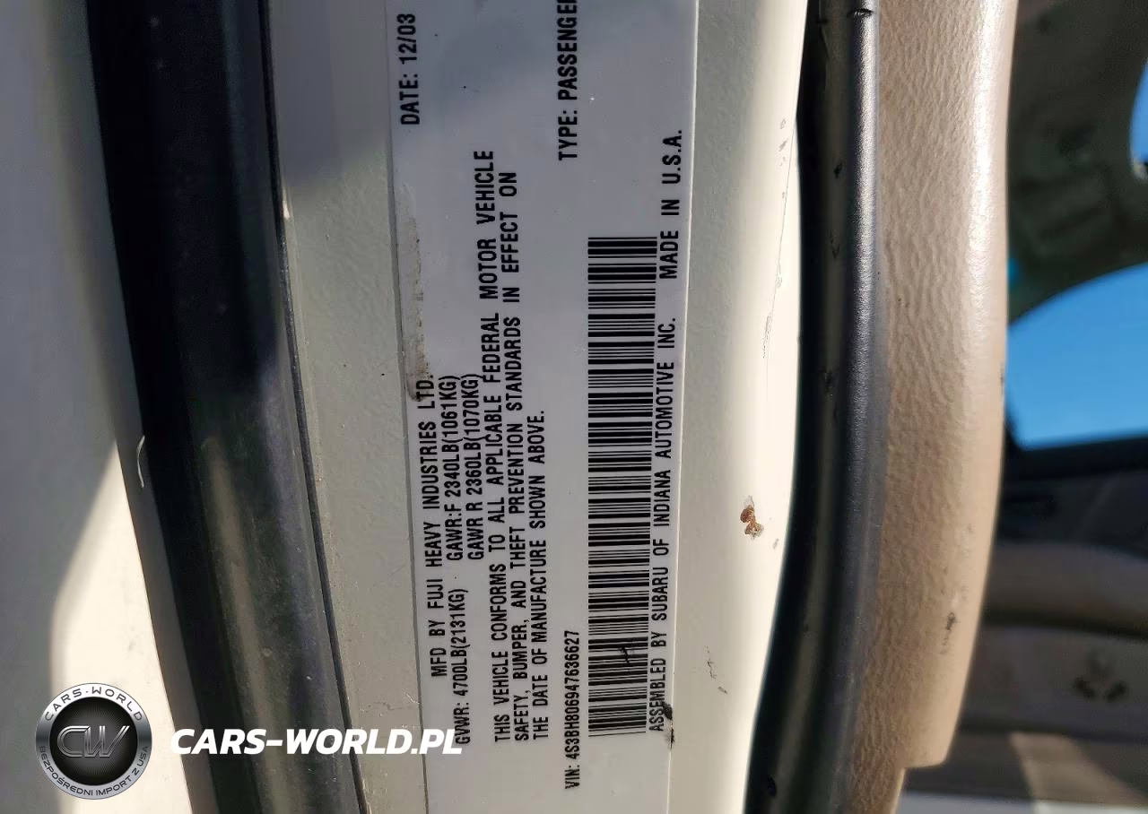 2004 Subaru Legacy Outback H6 3.0 Ll Bean VIN:4S3BH806947636627 - 13