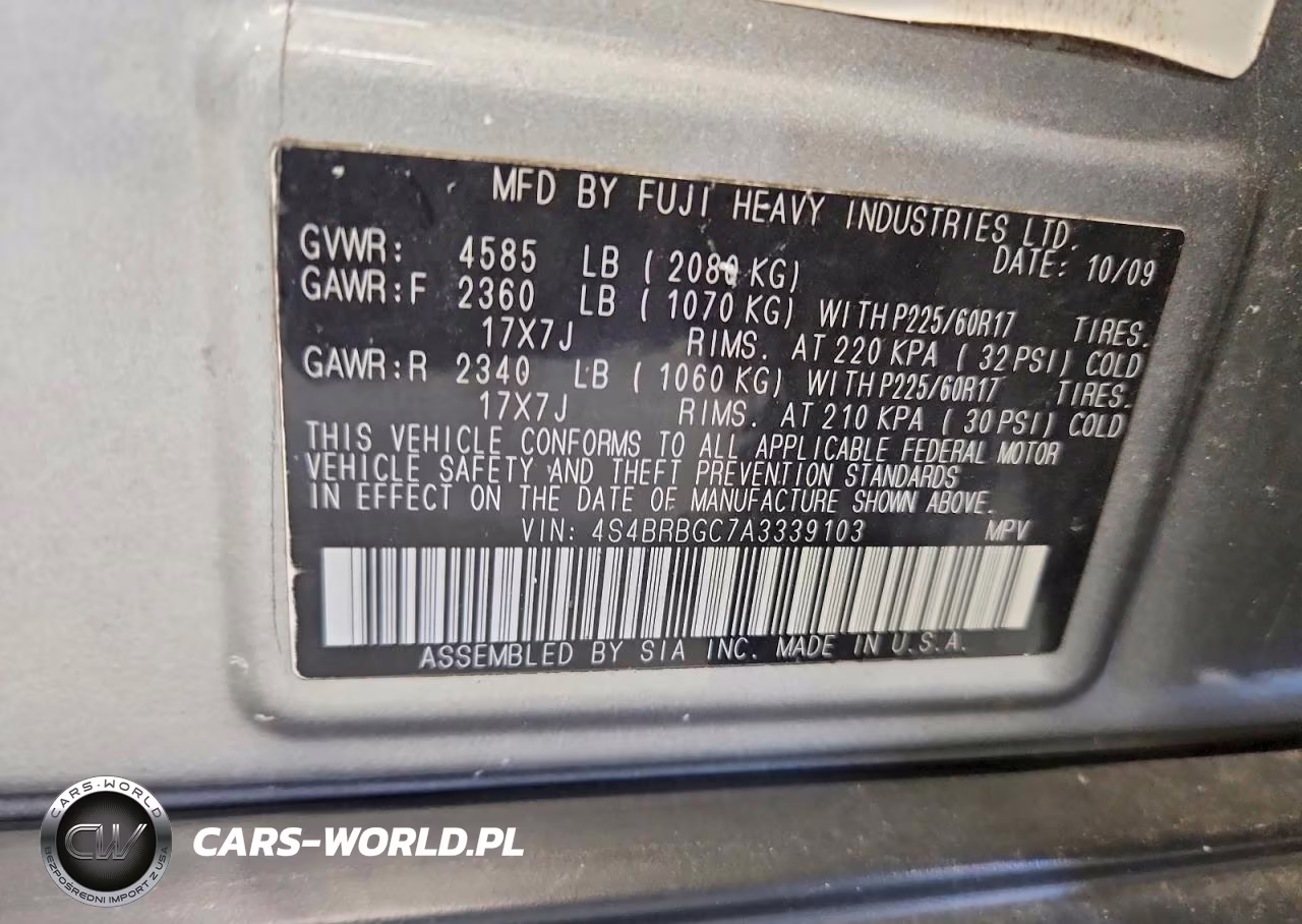2010 Subaru Outback 2.5I Premium VIN:4S4BRBGC7A3339103 - 13
