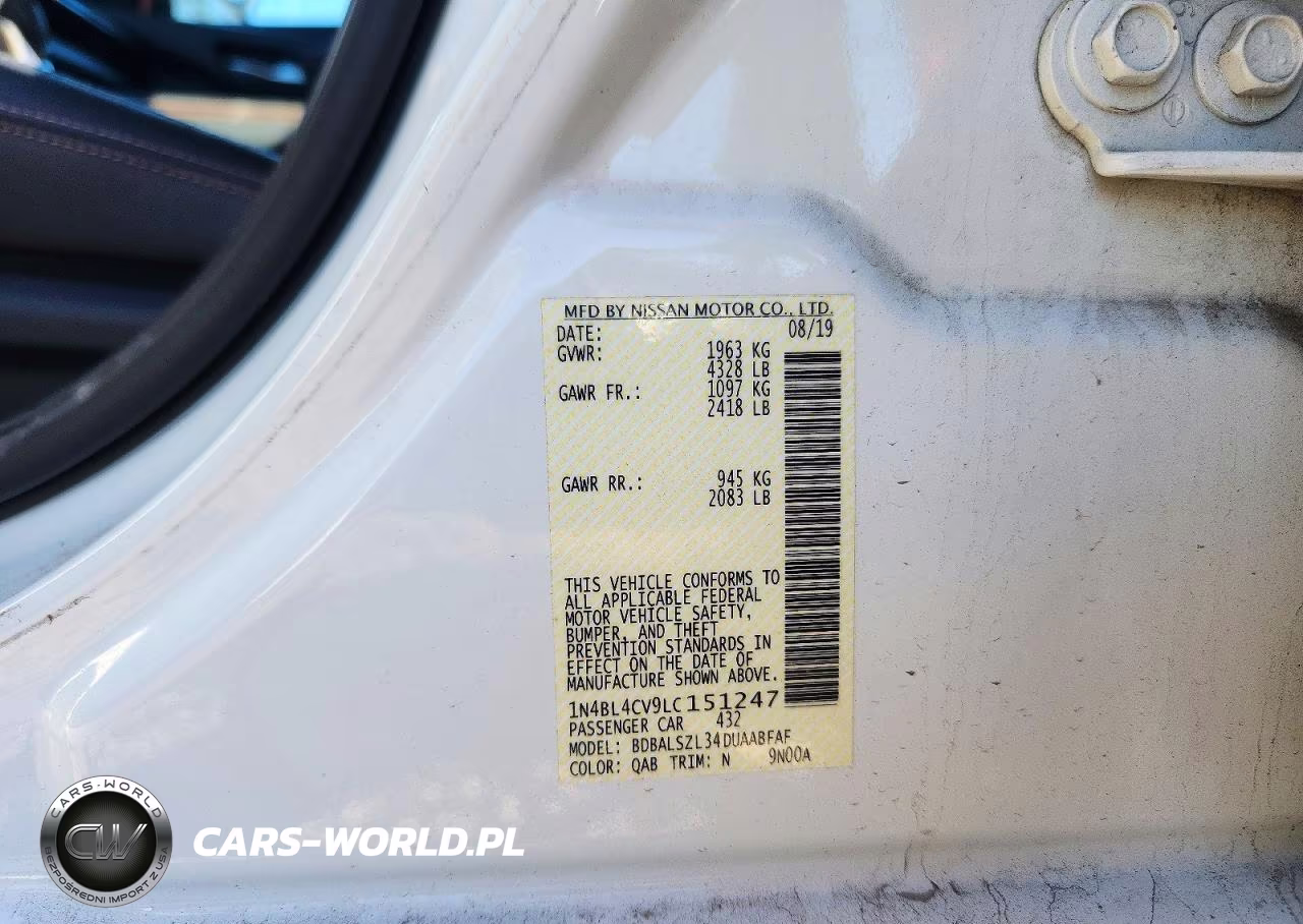 2020 Nissan Altima Sr VIN:1N4BL4CV9LC151247 - 12