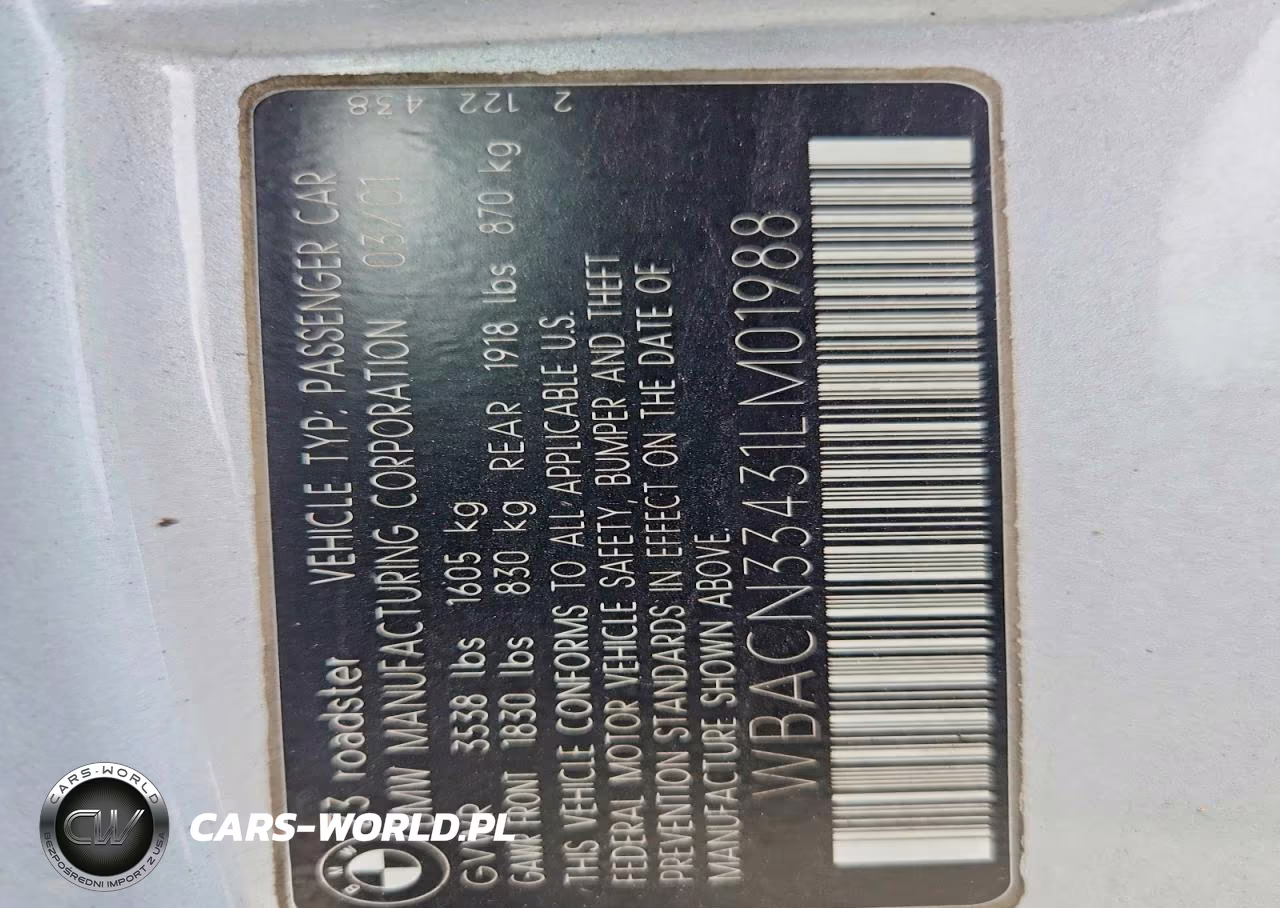 2001 BMW Z3 2.5 VIN:WBACN33431LM01988 - 12
