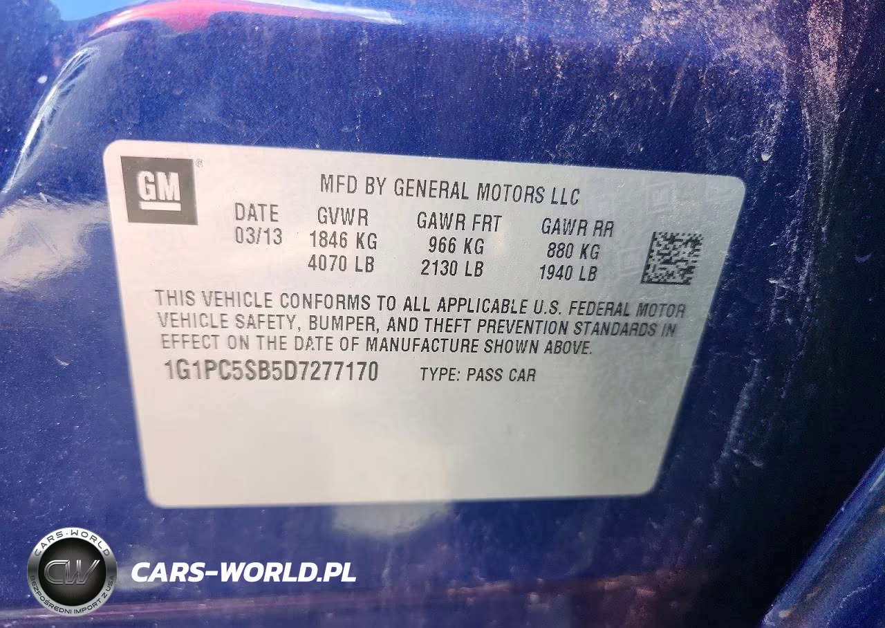 2013 Chevrolet Cruze Lt VIN:1G1PC5SB5D7277170 - 13
