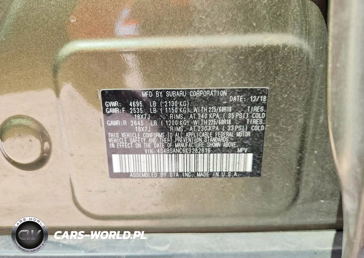 2019 Subaru Outback 2.5I Limited VIN:4S4BSANC6K3282816 - 12