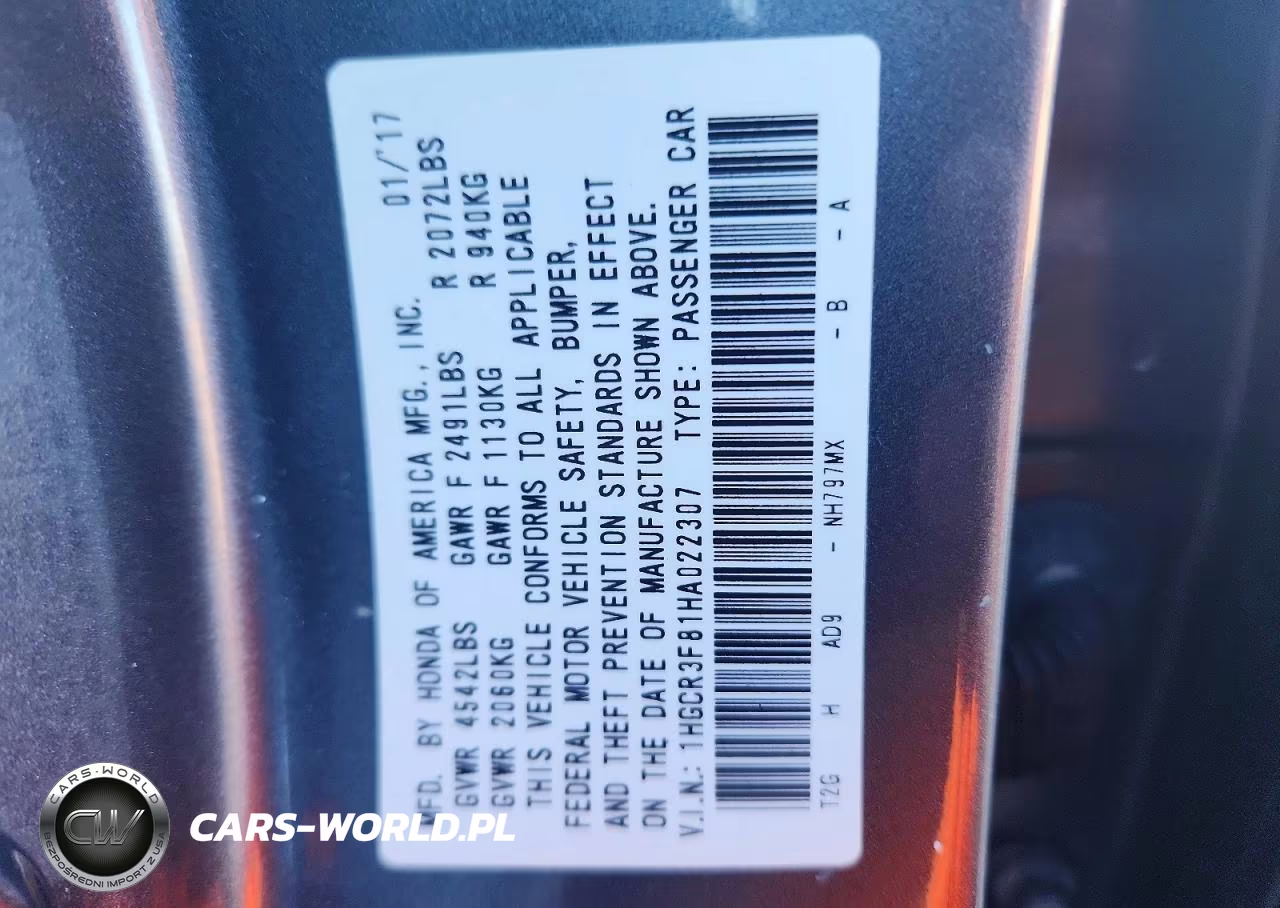 2017 Honda Accord Exl VIN:1HGCR3F81HA022307 - 13
