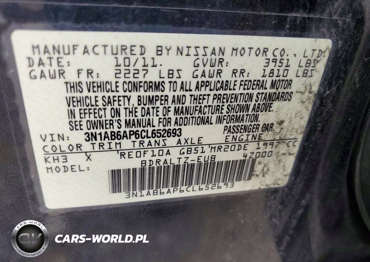 2012 Nissan Sentra 2.0 VIN:3N1AB6AP6CL652693 - 12