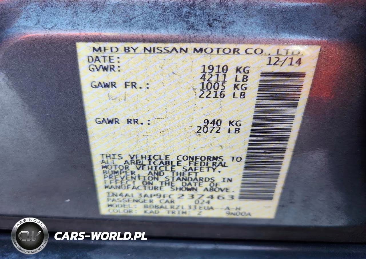 2015 Nissan Altima 2.5 Sl VIN:1N4AL3AP9FC237463 - 12