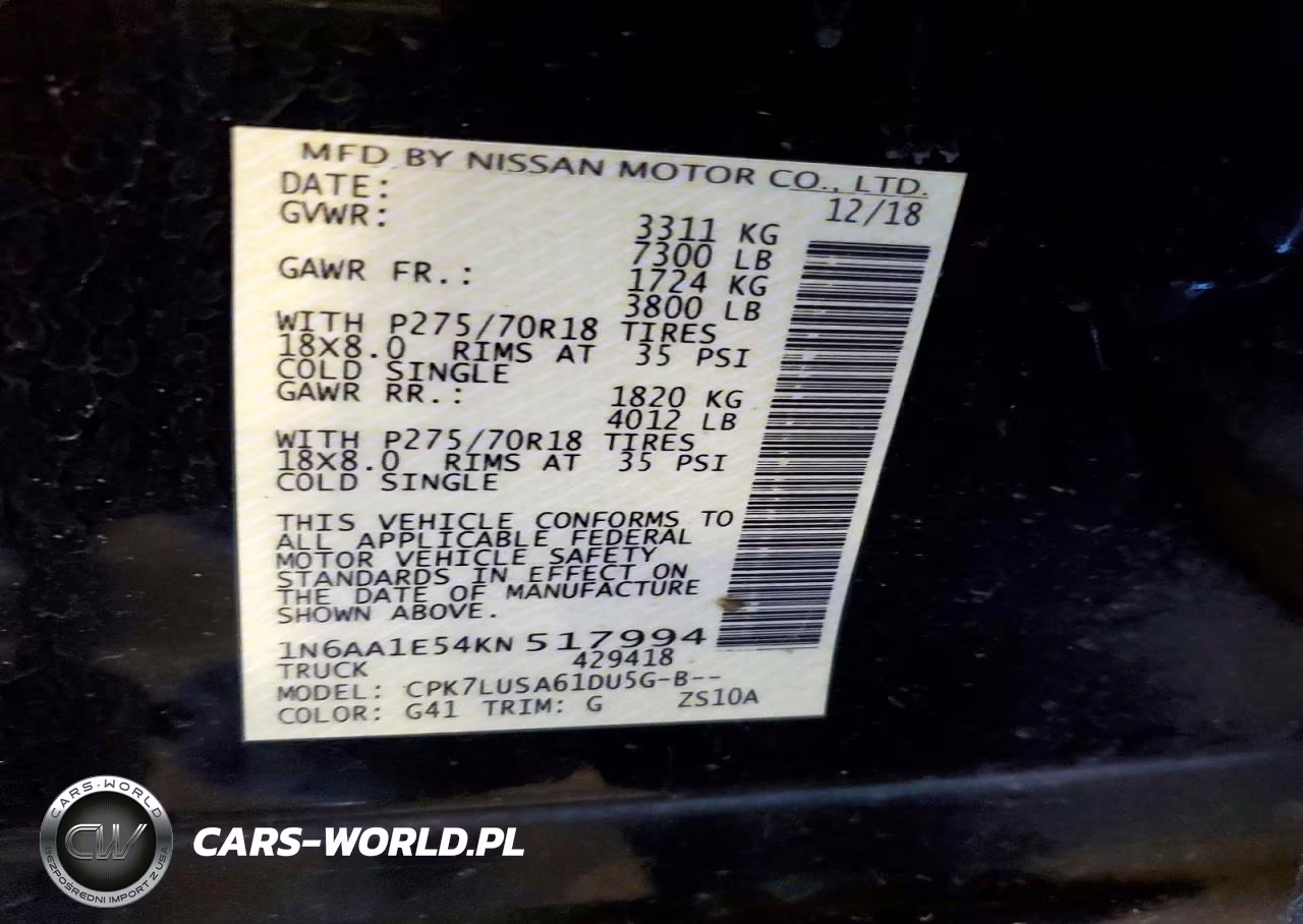 2019 Nissan Titan Pro-4X VIN:1N6AA1E54KN517994 - 12