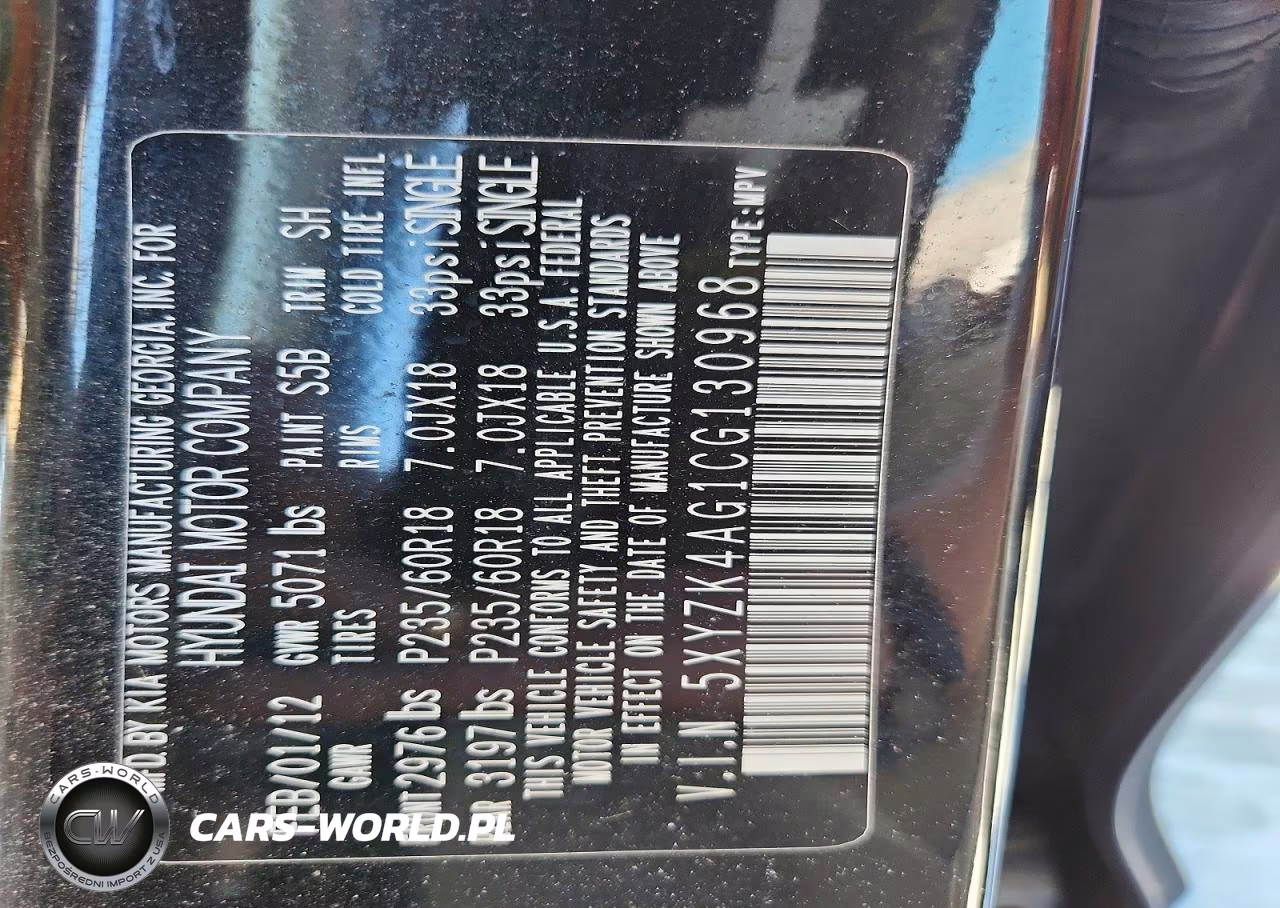 2012 Hyundai Santa Fe Limited VIN:5XYZK4AG1CG130968 - 12