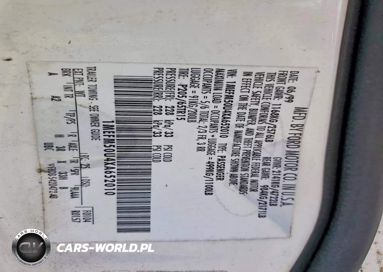 1999 Mercury Sable Gs VIN:1MEFM50U4XA652010 - 12