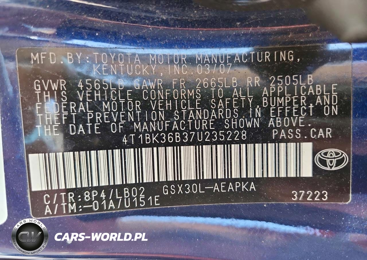 2007 Toyota Avalon Limited VIN:4T1BK36B37U235228 - 12
