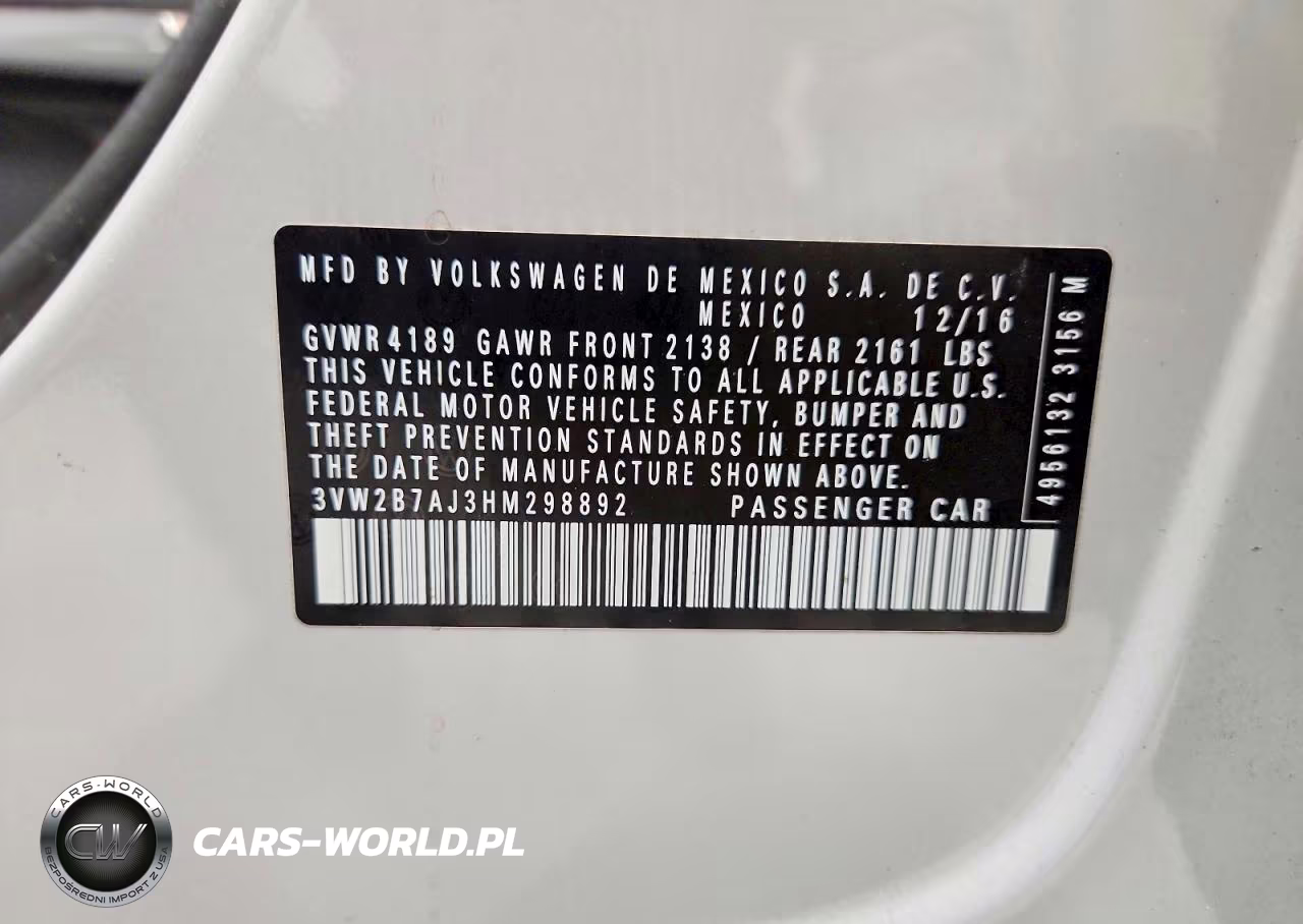 2017 Volkswagen Jetta S VIN:3VW2B7AJ3HM298892 - 13