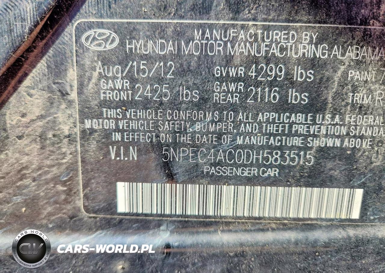 2013 Hyundai Sonata Limited VIN:5NPEC4AC0DH583515 - 12