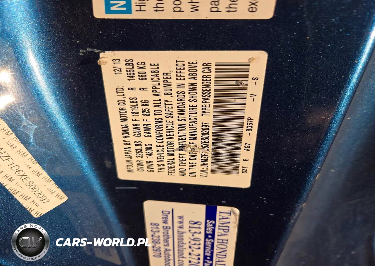2014 Honda Cr-Z Ex VIN:JHMZF1D6XES002097 - 12
