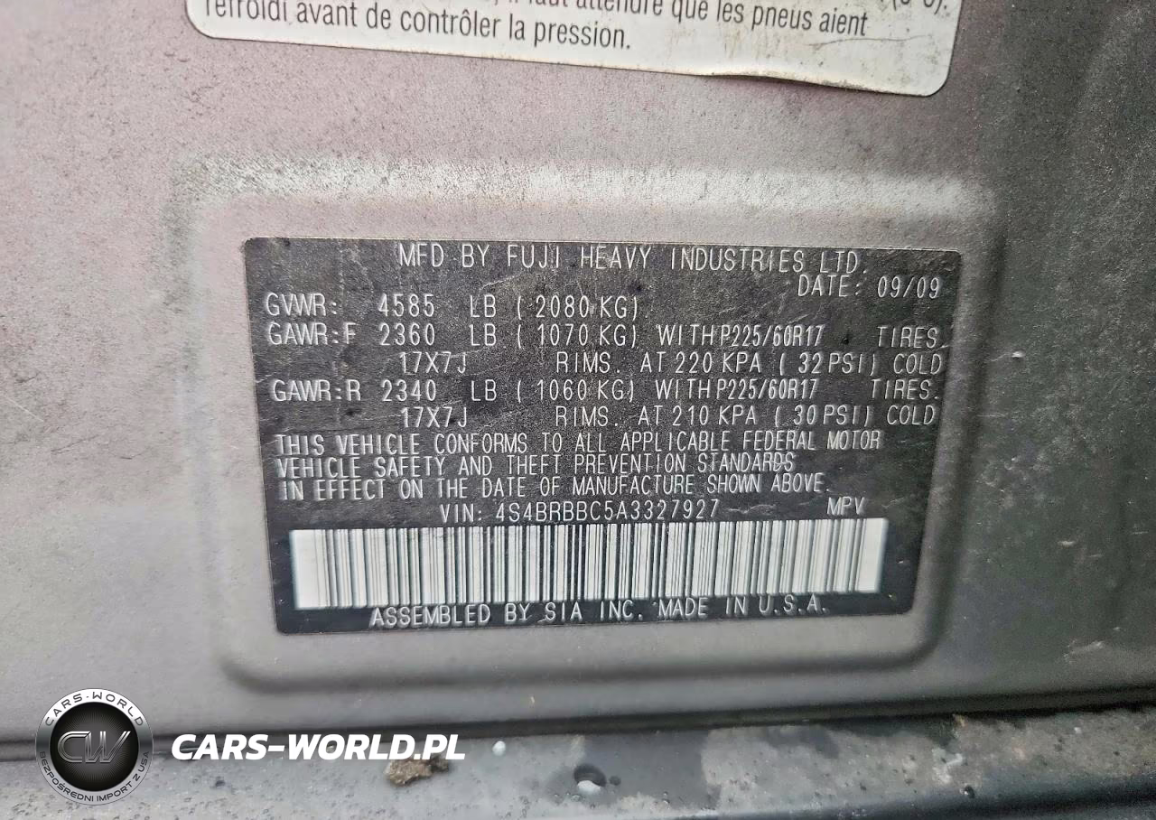2010 Subaru Outback 2.5I Premium VIN:4S4BRBBC5A3327927 - 12