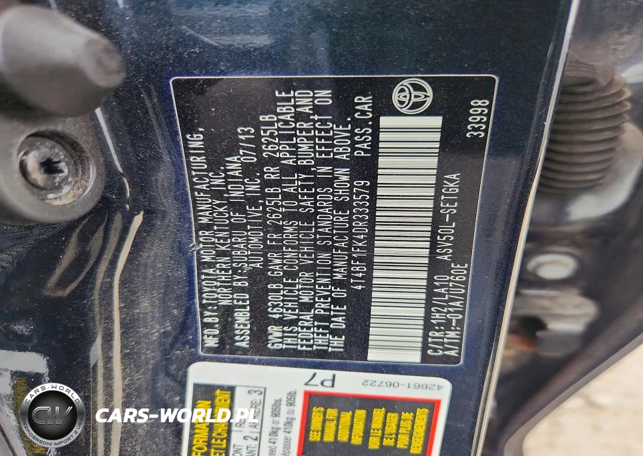 2013 Toyota Camry Xle VIN:4T4BF1FK4DR333579 - 12