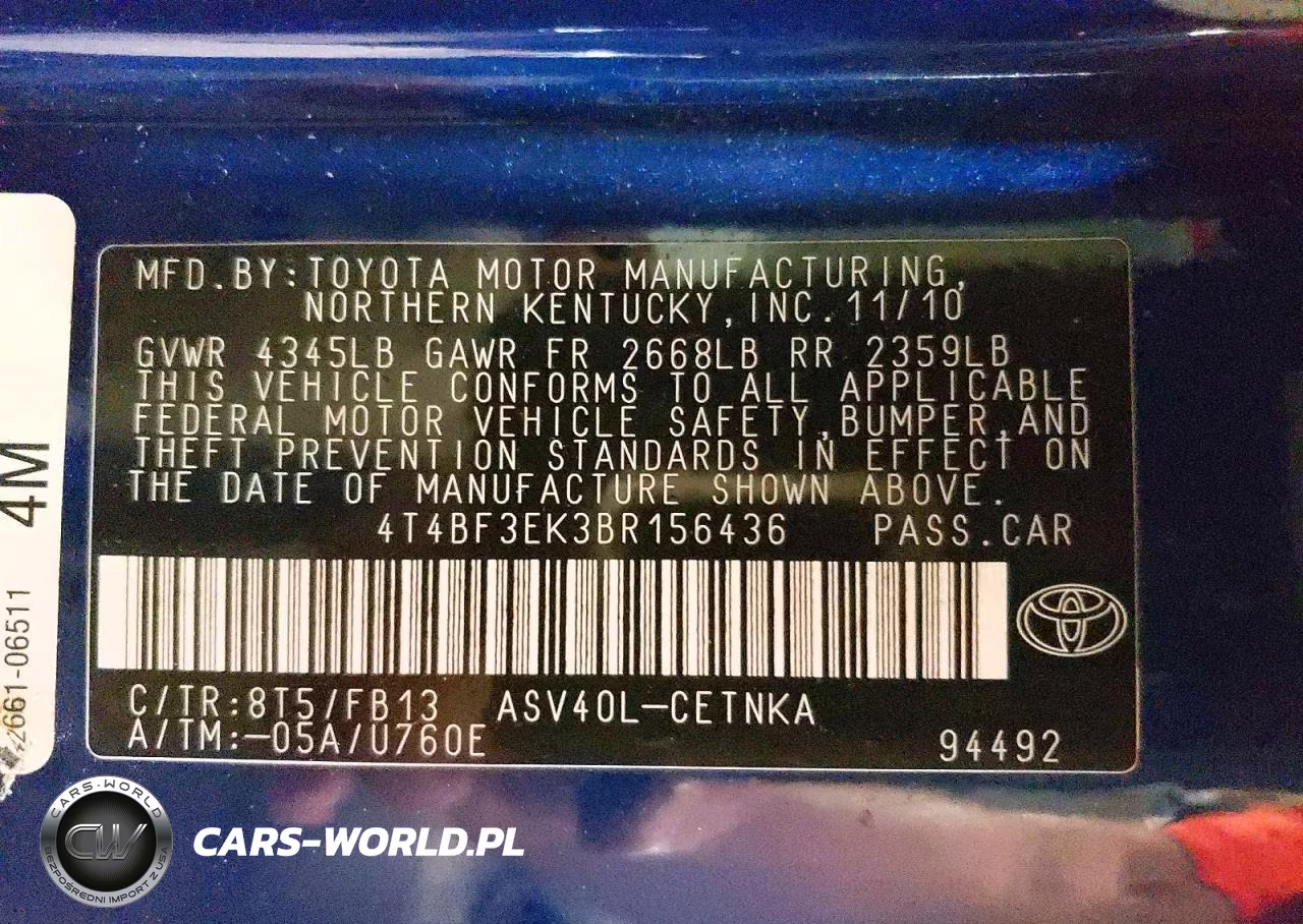 2011 Toyota Camry Le VIN:4T4BF3EK3BR156436 - 12