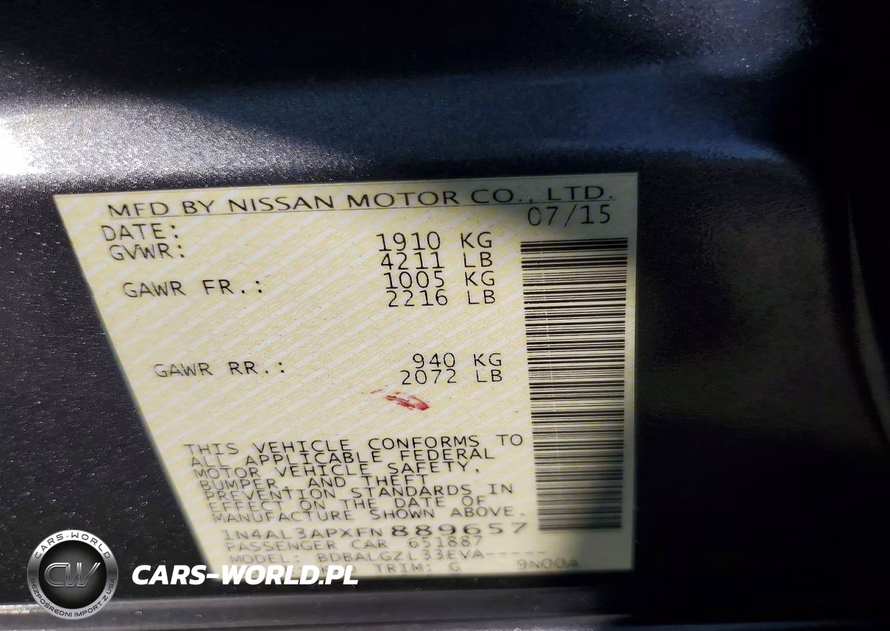 2015 Nissan Altima 2.5 VIN:1N4AL3APXFN889657 - 12